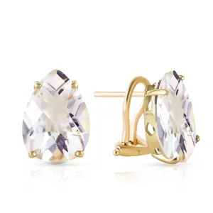 10 Carat 14K Solid Yellow Gold French Clips Earrings Natural White Topaz