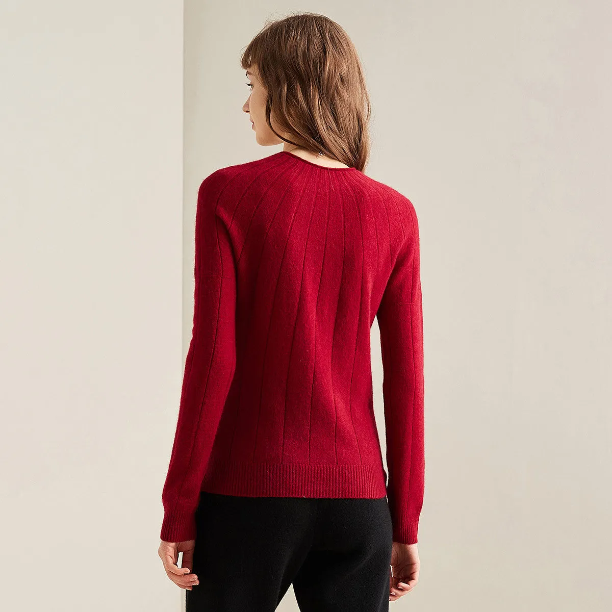 100% Cashmere Ribbed Knit Pullover Sweater