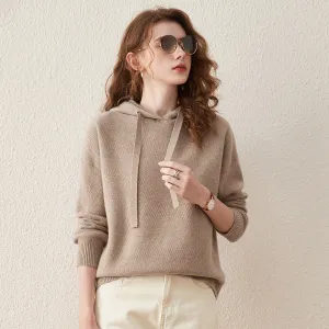 100% Wool Sweater Casual Knitted Hoodie