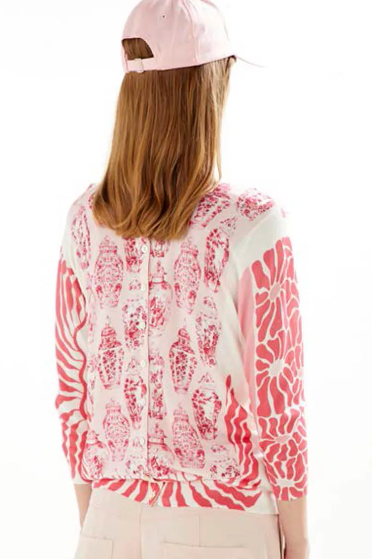 3/4 Sleeve Reversible Cardi w Ceramic Print