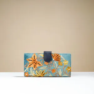 Blue - Original Chain Stitch Embroidery Leather & Velvet Wallet