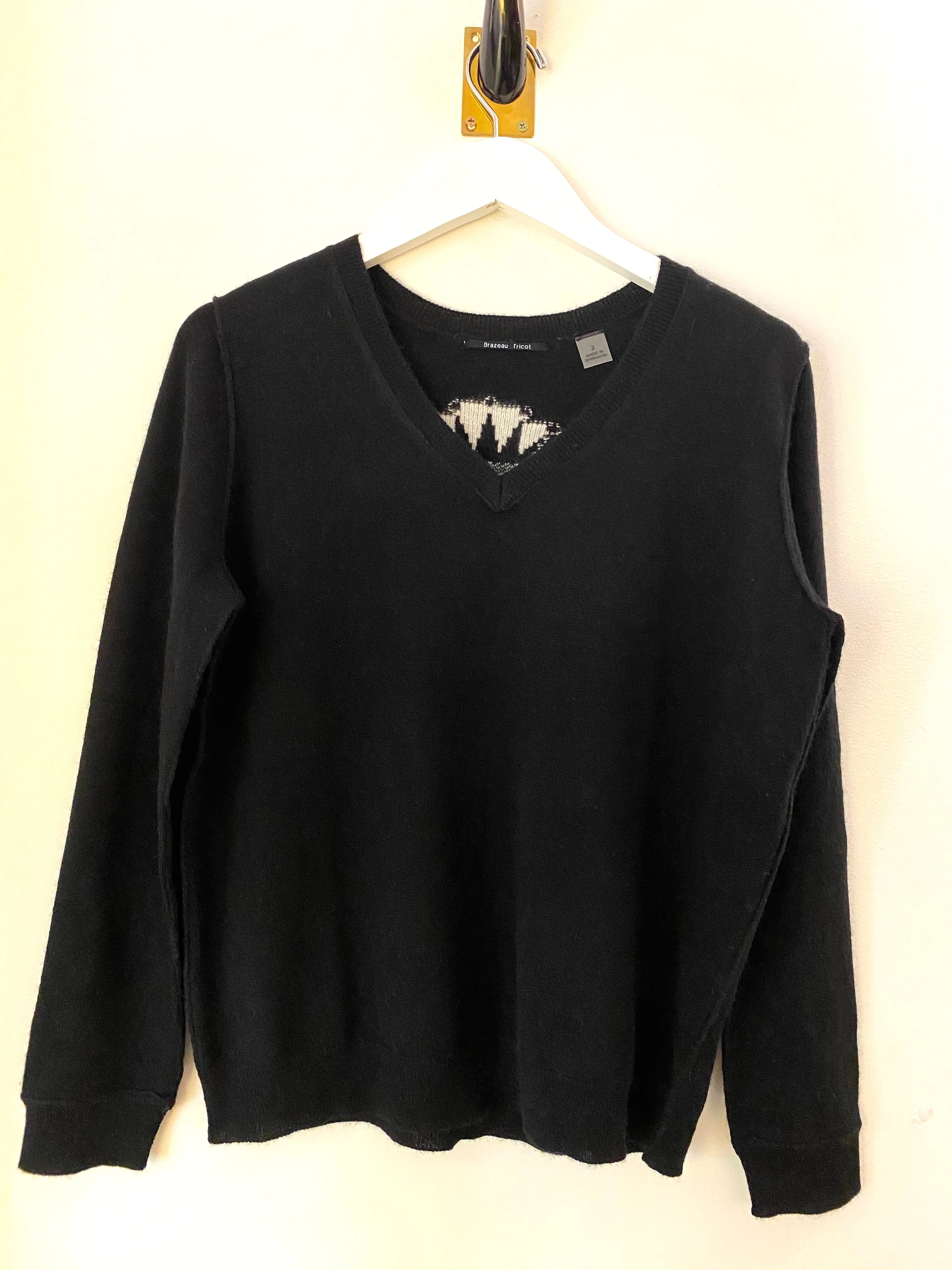 Brazeau Tricot Milagro Black Cashmere V-Neck Sweater