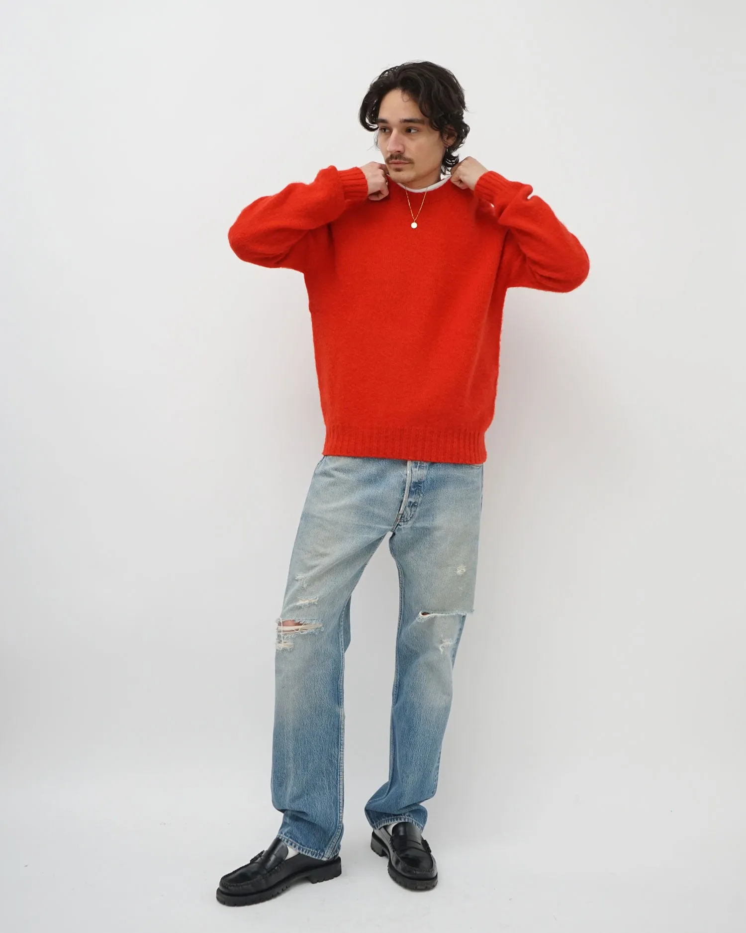 Brushed Shetland Sweater Crew Neck / Red