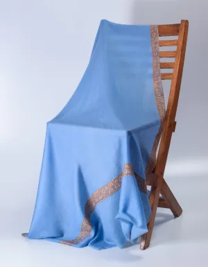 Carolina Blue Handwoven Border Embroidered Cashmere Pashmina Shawl