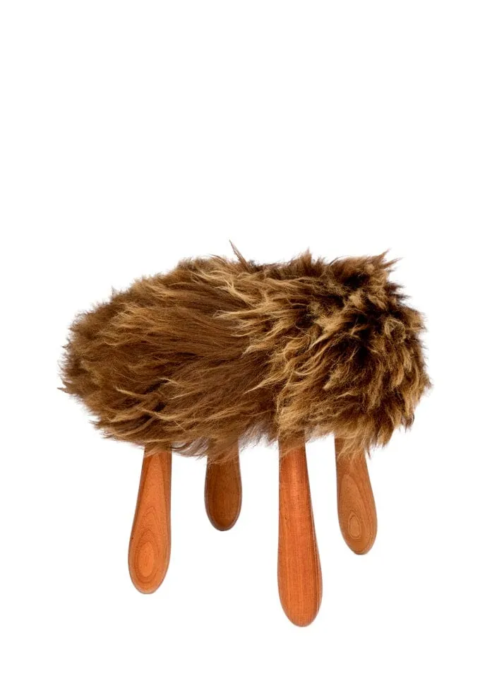 Fuzzy - Icelandic Moorit Brown sheepskin wool fur stool