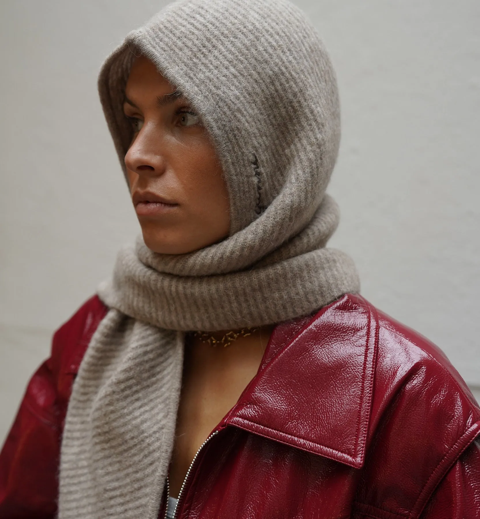 GANNI Soft Balaclava in Rich Brown Color