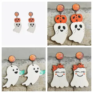 Ghost Shape Wooden Dangle Earrings - 3 Styles