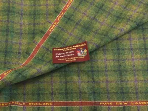 Green with Purple Check 100% Pure New Lambswool Jacketing