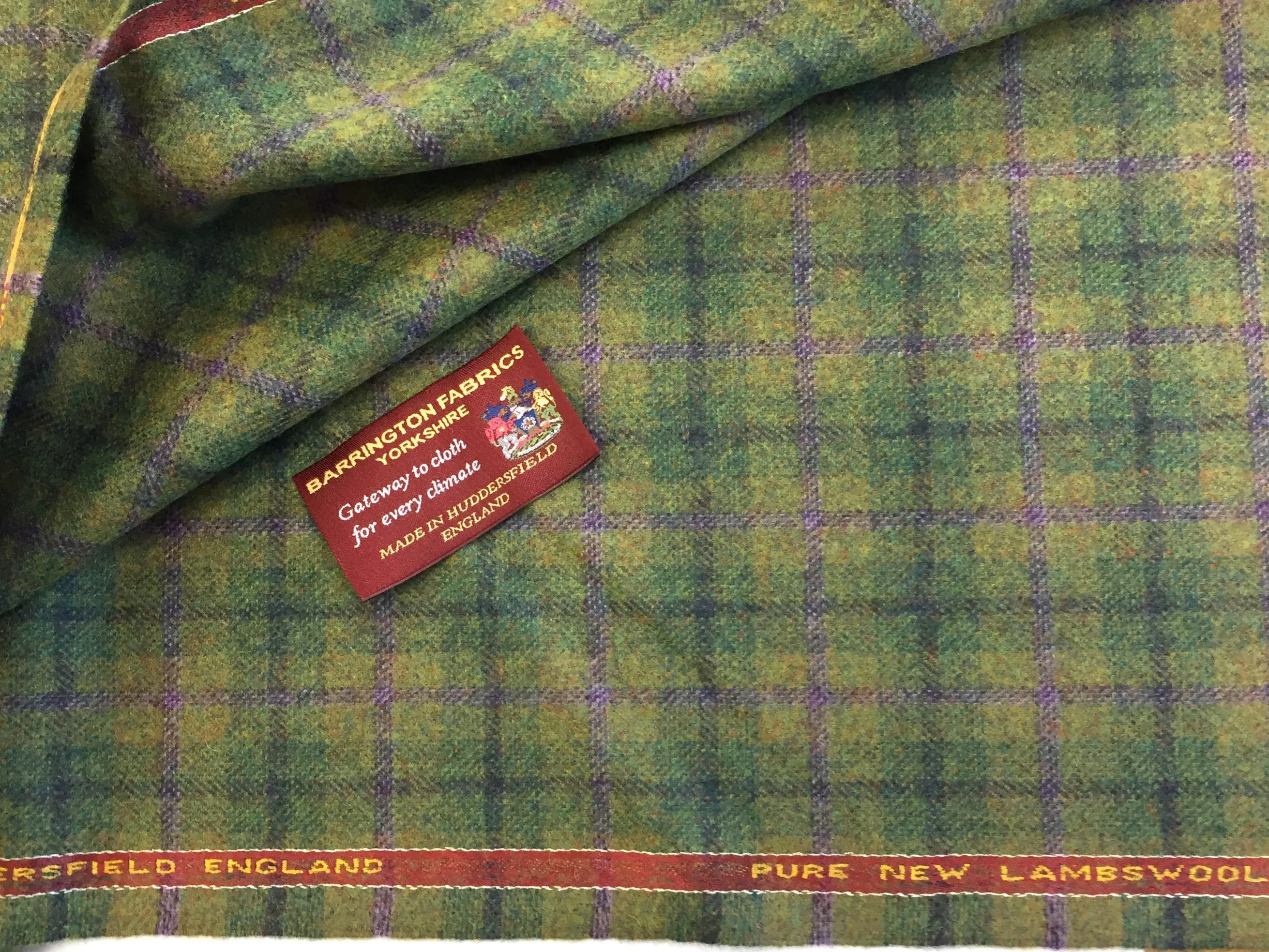 Green with Purple Check 100% Pure New Lambswool Jacketing