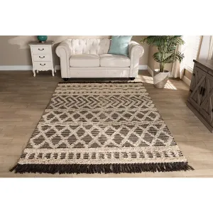 Large Modern and Contemporary Ivory and Charcoal Handwoven Wool Area Rug