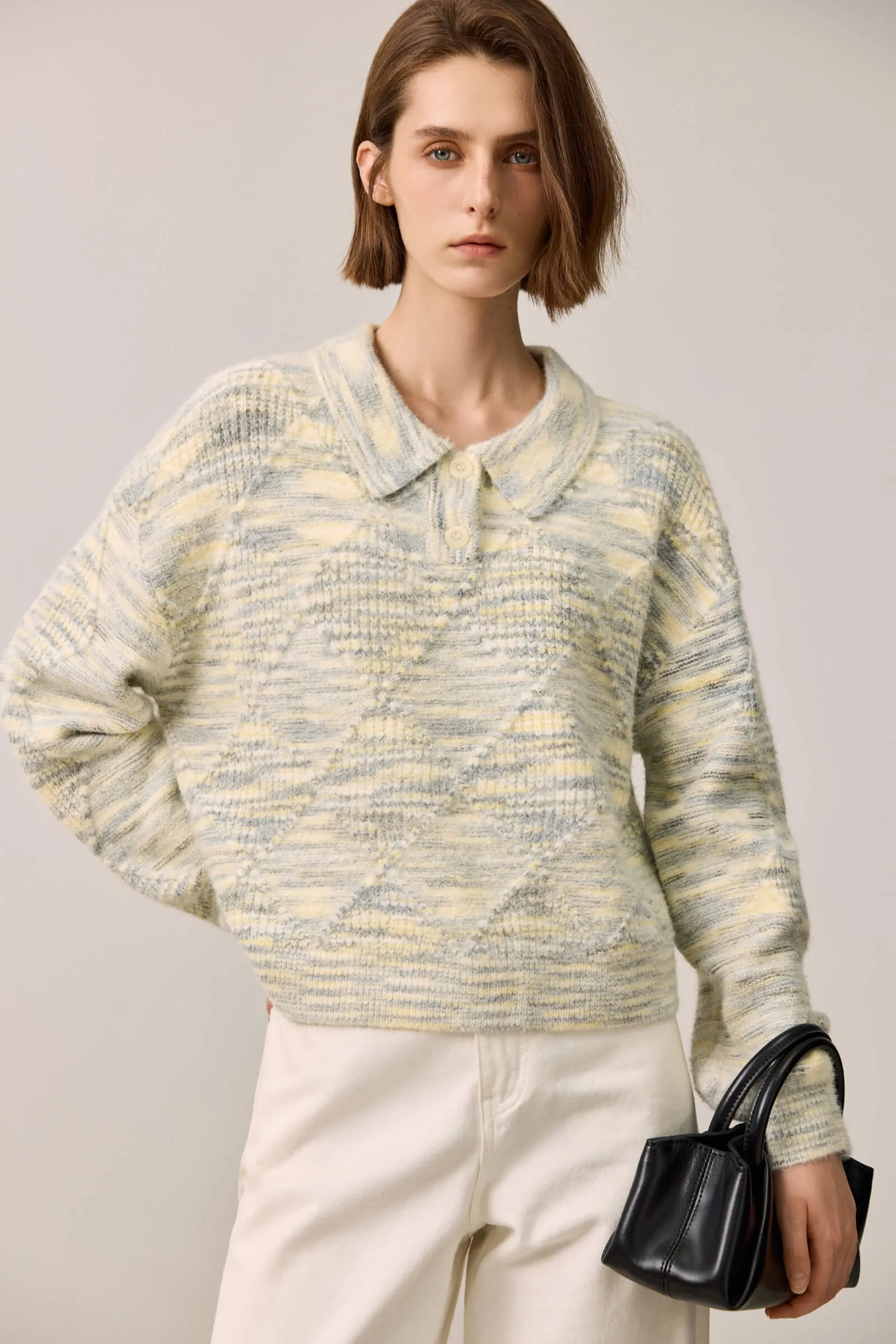 LILY Cozy Gradient Blended Polo Collar Sweater