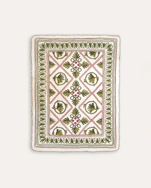 Namda Felt Embroidered Rug - Green and Pink