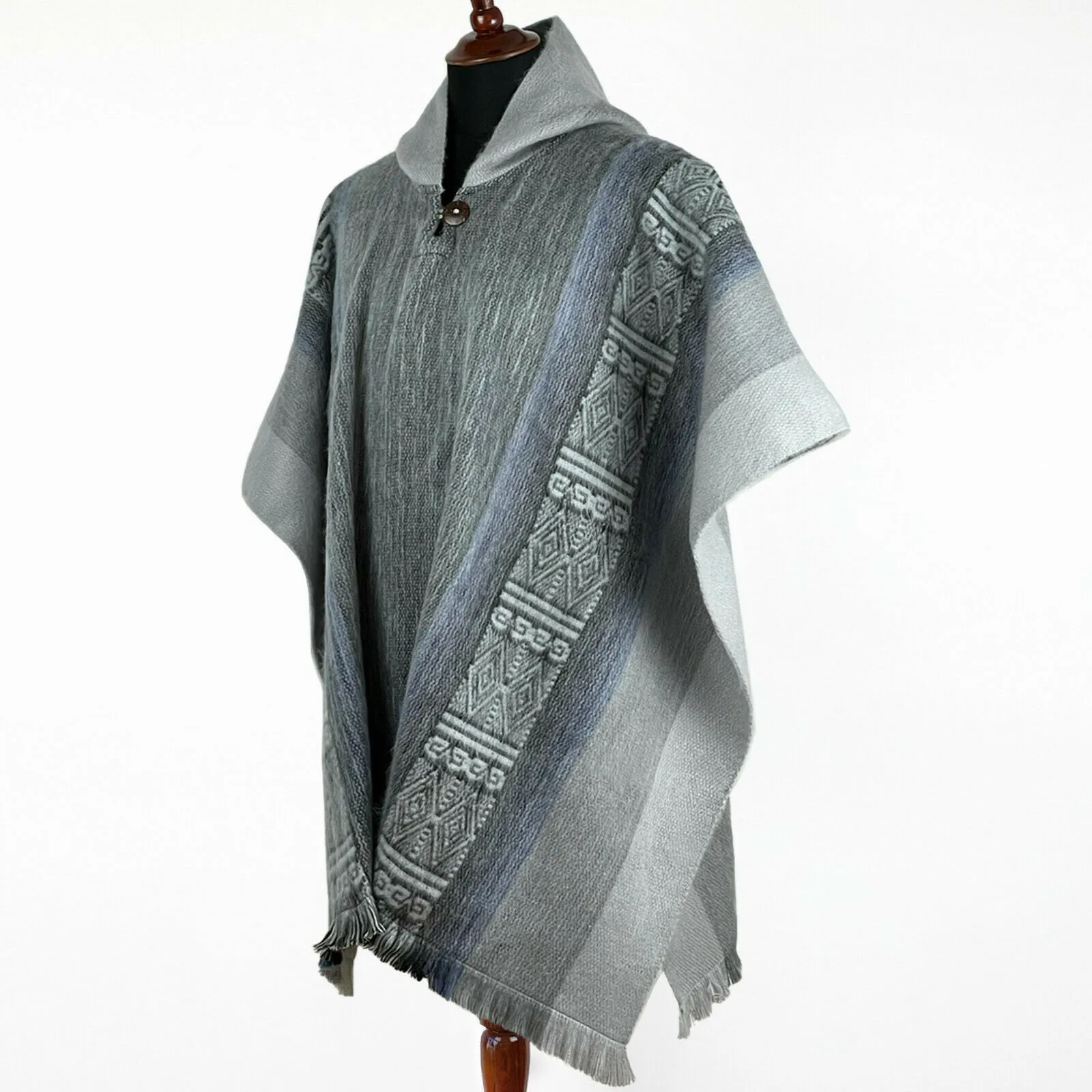 Narig - Lightweight Baby Alpaca Wool Hooded Poncho - Slate Gray - unisex