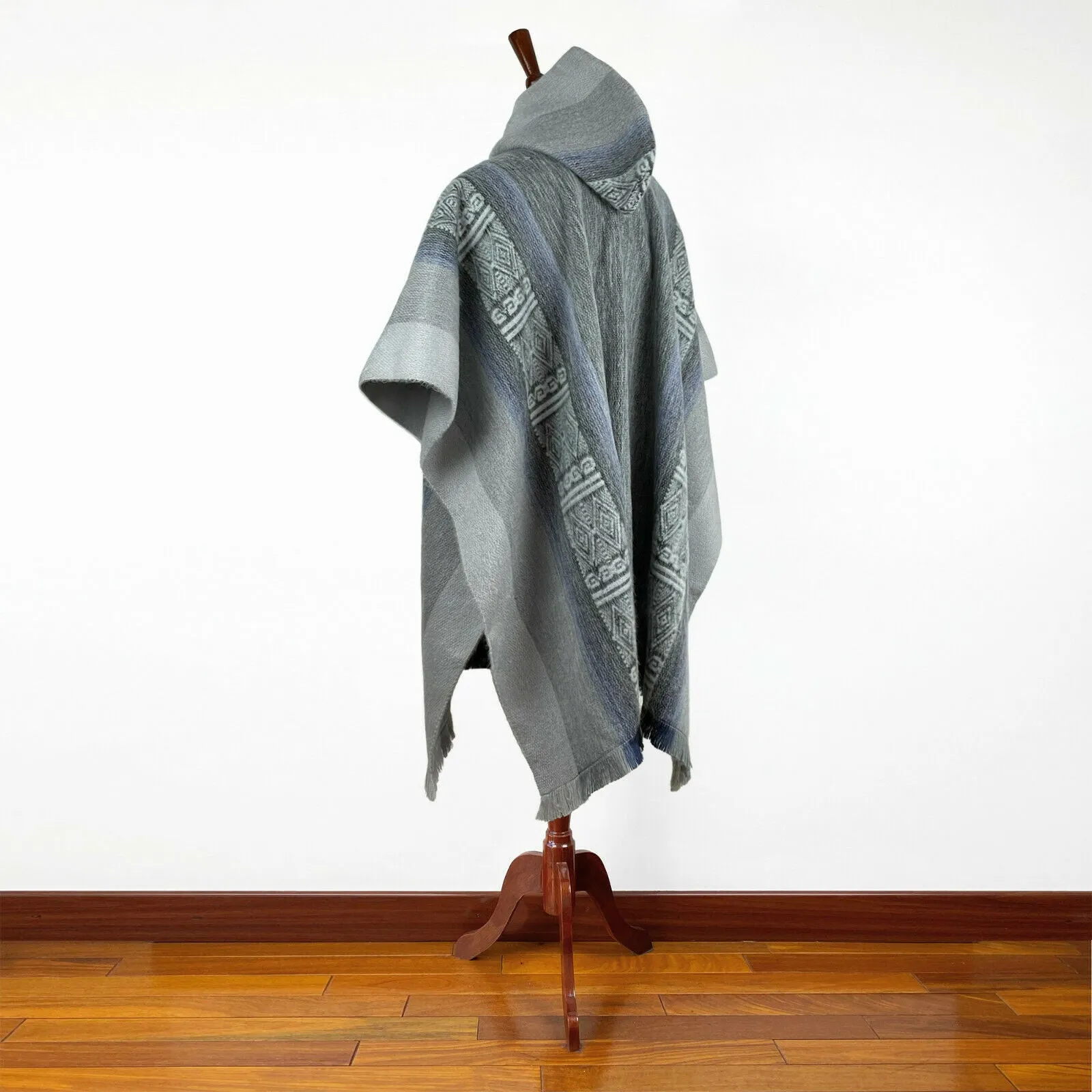 Narig - Lightweight Baby Alpaca Wool Hooded Poncho - Slate Gray - unisex