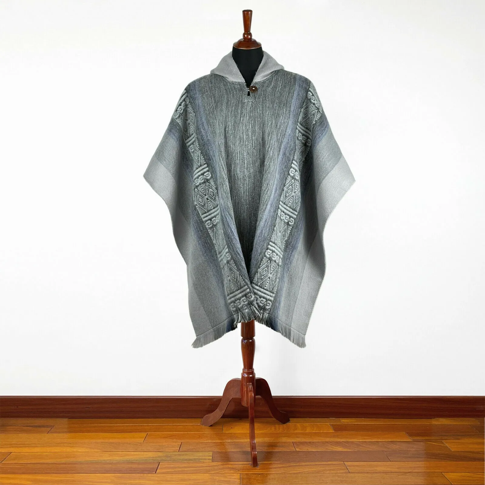 Narig - Lightweight Baby Alpaca Wool Hooded Poncho - Slate Gray - unisex