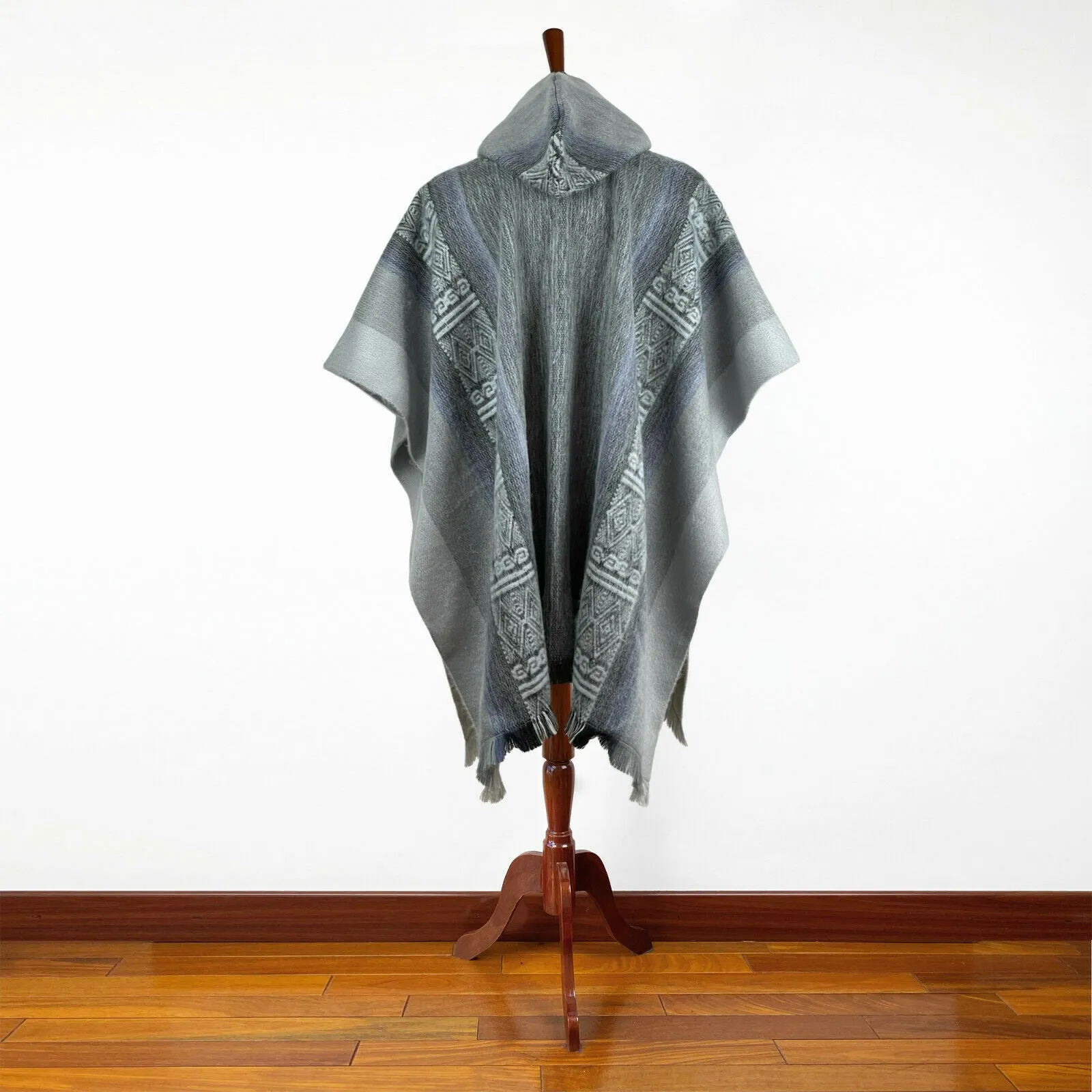 Narig - Lightweight Baby Alpaca Wool Hooded Poncho - Slate Gray - unisex