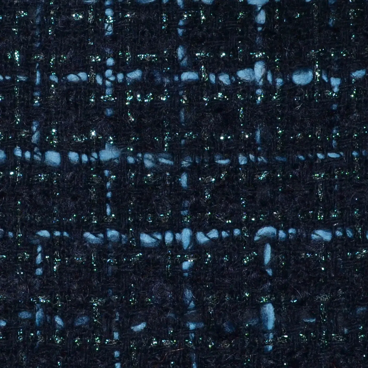 Navy Blue, Bright Blue & Light Blue Metallic Check Wool, Silk & Alpaca Boucle Jacketing