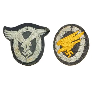 Original German WWII Luftwaffe Embroidered Cloth Patch Lot - Paratrooper Patch and Observer Patch