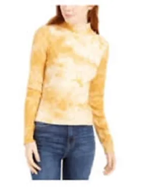 Planet Gold Juniors' Tie-Dye Mock Neck Top Yellow Size X-Small