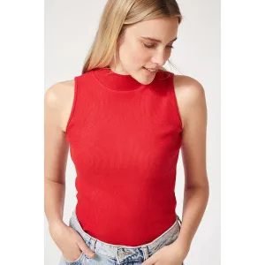 Red Turtleneck Cotton Knitted Blouse