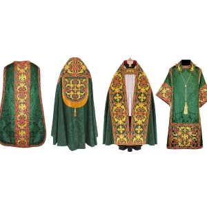 Spanish Style High Mass Set in Green and Gold with Embroidery