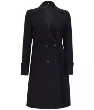 Stephany Women's Black Double-Breasted Wool Coat