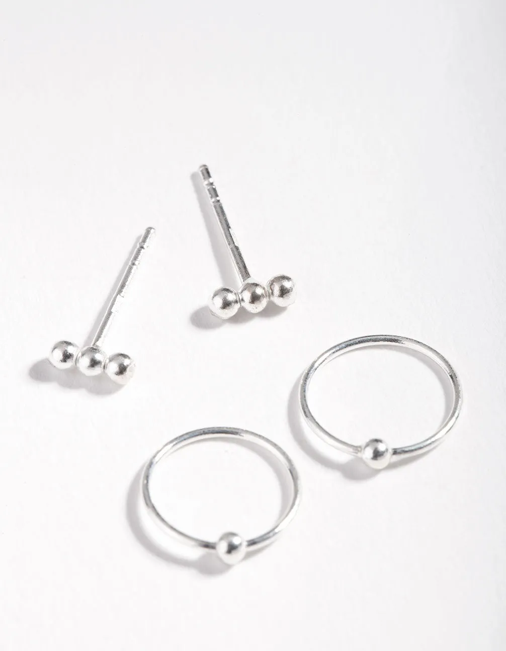 Sterling Silver Ball Stud Hoop Earrings