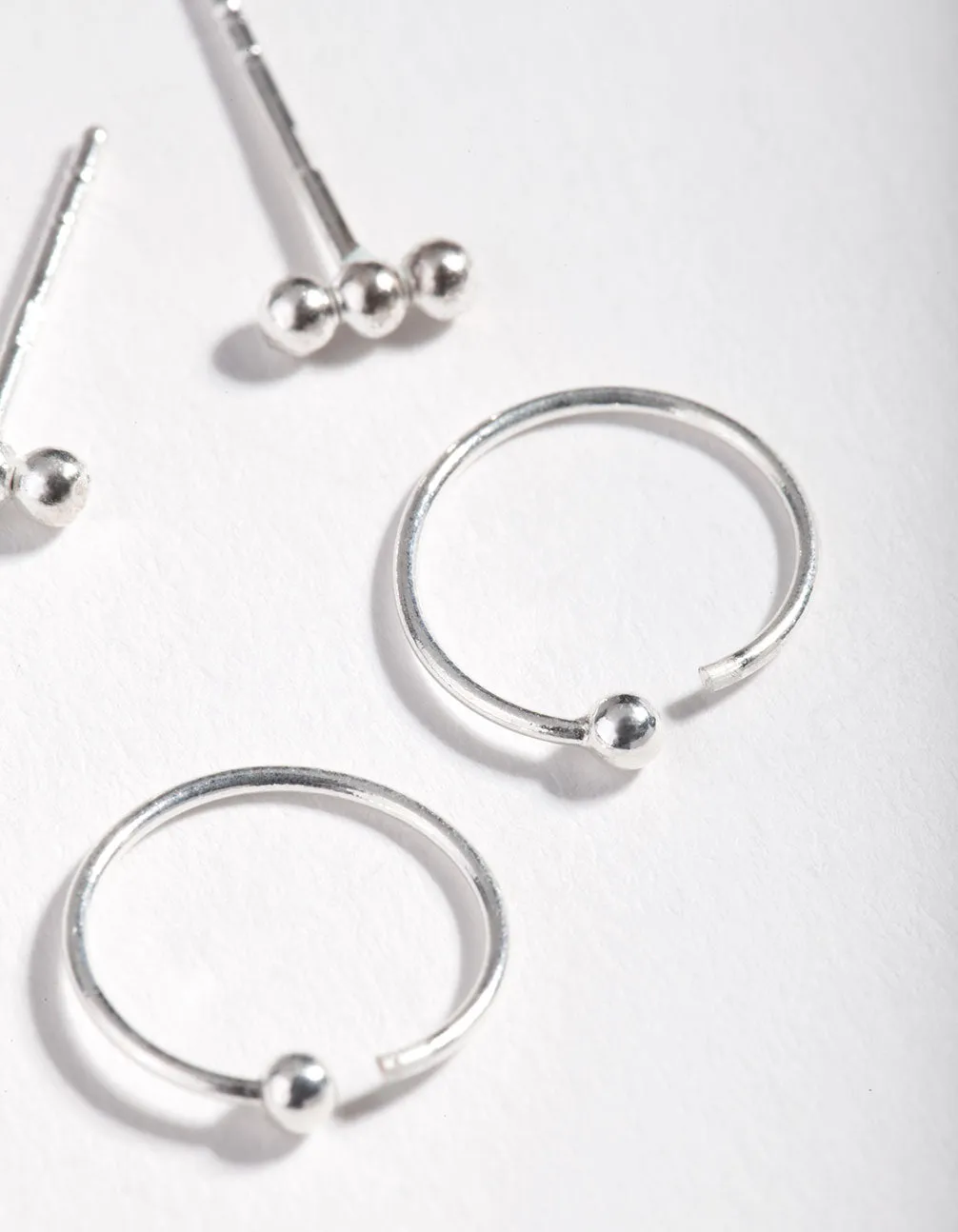 Sterling Silver Ball Stud Hoop Earrings