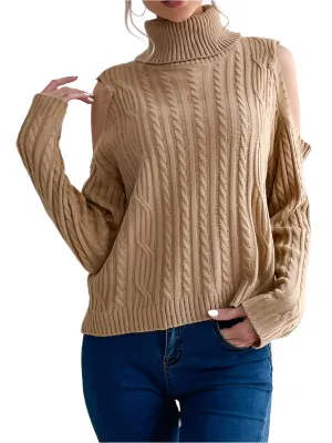 TEEK - Twist Turtleneck Khaki Long-Sleeved Sweater