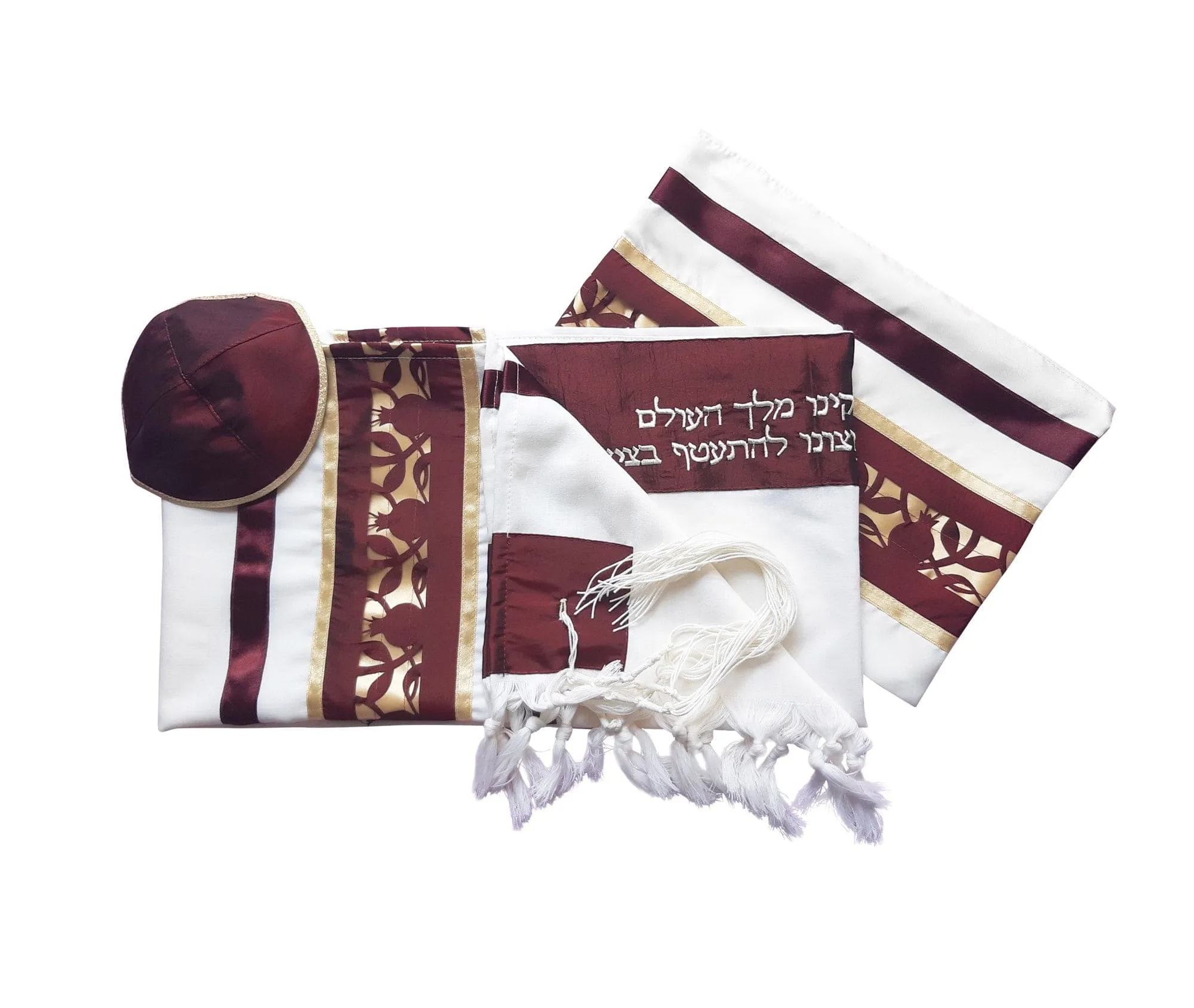 Unique Dark Red Pomegranate Wool Tallit, Bar Mitzvah Tallit Set, Tzitzit Jewish Prayer Shawl