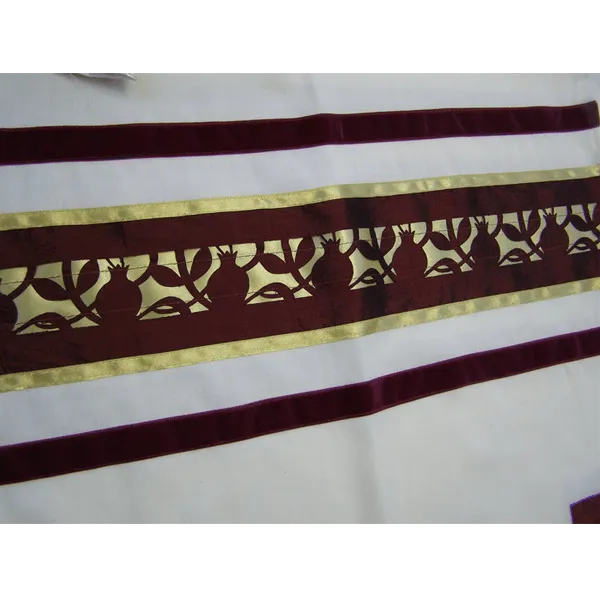 Unique Dark Red Pomegranate Wool Tallit, Bar Mitzvah Tallit Set, Tzitzit Jewish Prayer Shawl