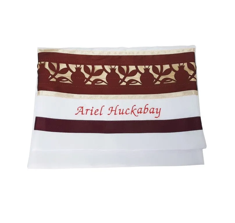 Unique Dark Red Pomegranate Wool Tallit, Bar Mitzvah Tallit Set, Tzitzit Jewish Prayer Shawl