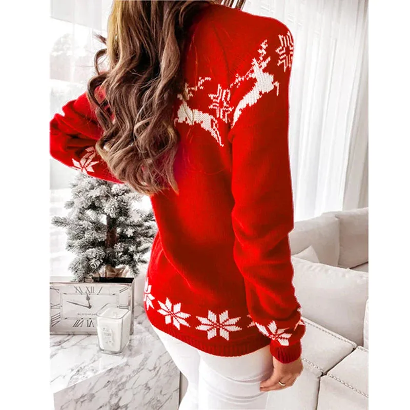 Wenkouban-Christmas Thanksgiving outfits_Casual Long Sleeve O-Neck Pullover Deer Knitted Christmas Sweater