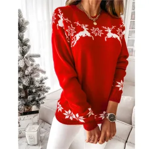 Wenkouban-Christmas Thanksgiving outfits_Casual Long Sleeve O-Neck Pullover Deer Knitted Christmas Sweater