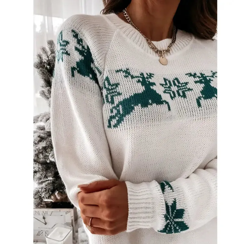 Wenkouban-Christmas Thanksgiving outfits_Casual Long Sleeve O-Neck Pullover Deer Knitted Christmas Sweater