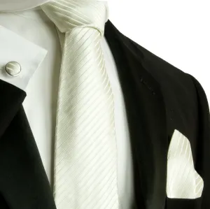 White Silk Necktie Set by Paul Malone