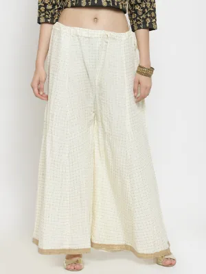 Women'S Off-White Printed Rayon Wide Leg Palazzo