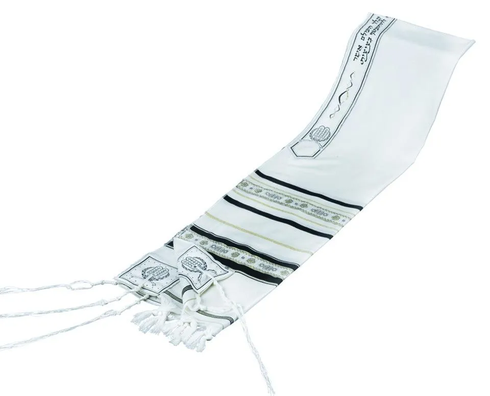 Wool Tallit - Black Tablet Ribbon